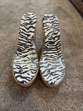 Wedge Sandals with Clear Strap and Black & White Zebra Print